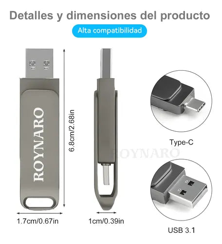 Memoria USB 2 en 1 con Conector Tipo C y USB 3.0 | Grado B