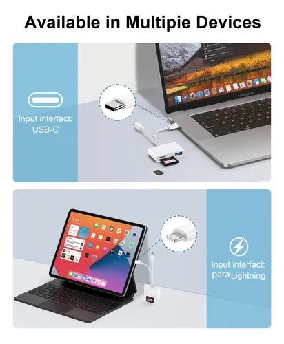 Lector de Tarjetas SD 3 en 1 de Doble Línea para iPhone y iPad | Grado B