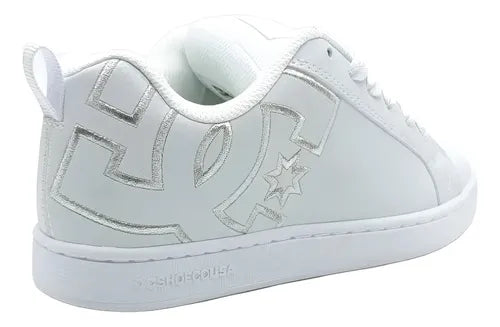 Tenis DC Shoes Court Graffik Mujer Blanco y Plateado Talla 26 MX | Grado B