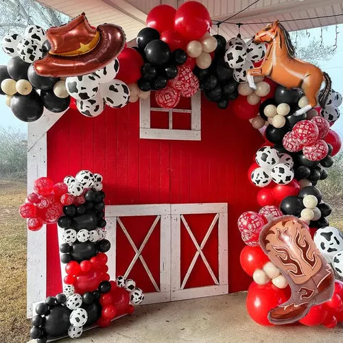 Globos de Caballos Decoración Cumpleaños de Vaquera Fiesta - Bordó - Lunares | Grado B