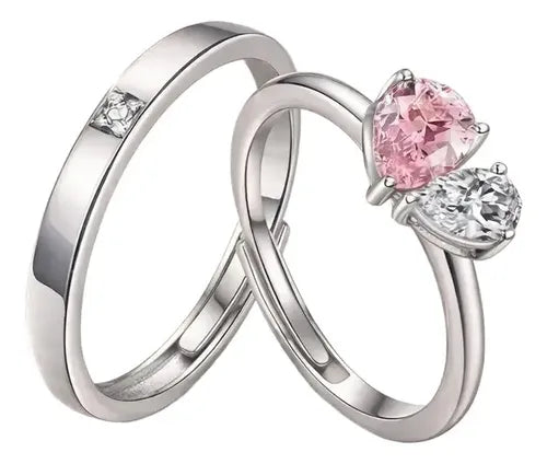 Anillos de Compromiso Ajustables Color Plateado para Pareja, Style B | Grado B