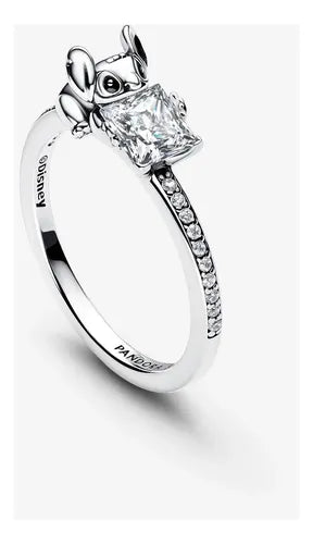 Anillo con Gema Color Blanco Talla 7 Color Plateado