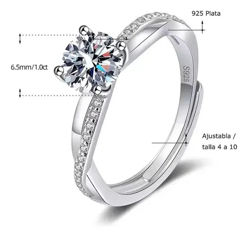 Anillo de Compromiso y Promesa Ajustable para Mujer Color Plateado | Grado B