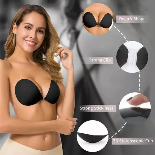 Brasier Strapless Push Up Invisible Negro Floreado Talla 38C-38D | Grado B