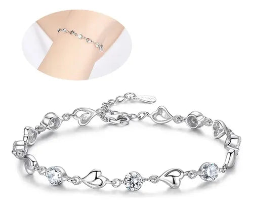 Pulsera de Corazón Ajustable para Mujer Color Plateado | Grado B