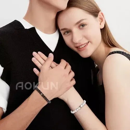 Pulseras Ajustables para Pareja Color Blanco y Negro 18 cm | Grado B