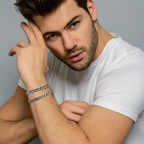 Pulsera de Cadena Cubana de Acero Color Plateado para Hombre y Mujer | Grado B