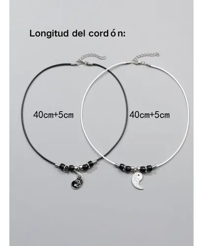 JUEGO DE COLLARES Y PULSERAS DE YIN YANG DRAGÓN PARA PAREJA NEGRO