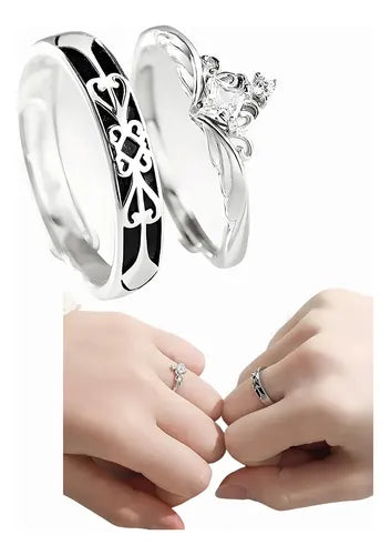 Set de 2 Anillos Ajustables para Pareja Color Plateado | Grado B