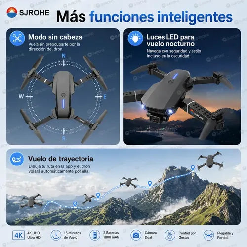 Mini Dron Sjrohe con Doble Cámara 4K, Giro 360, 4 Hélices de Repuesto y 2 Baterías Color Gris | Grado B