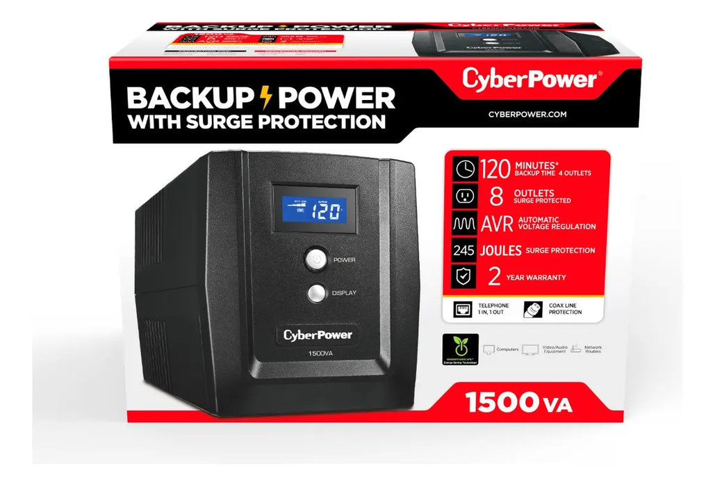 UPS CYBERPOWER 1500VA/900W REGULADOR DE VOLTAJE,8 CONTACTOS NEGRO GRADO B