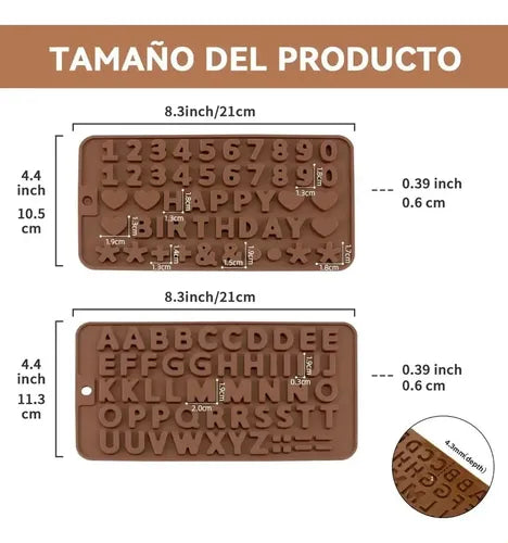 Molde de Silicona de Abecedario y Números para Repostería Color Marrón | Grado B