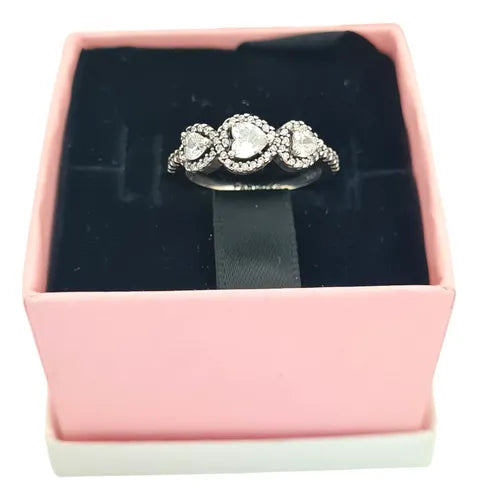 Anillo Dos Corazones con Empaque de Regalo Color Plateado