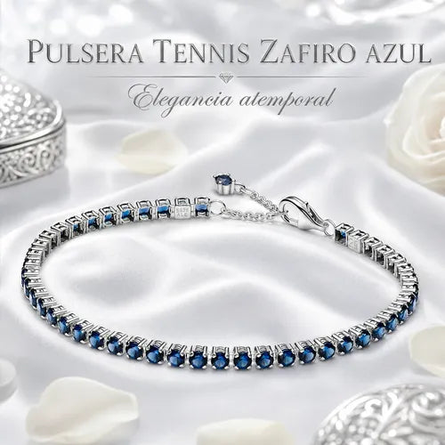 Pulsera Mujer Color Plateado con Piedras Azules Brillantes Elegancia | Grado B