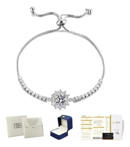 Pulsera con Piedra Moissanita Regalo de Aniversario Color Plateado | Grado B