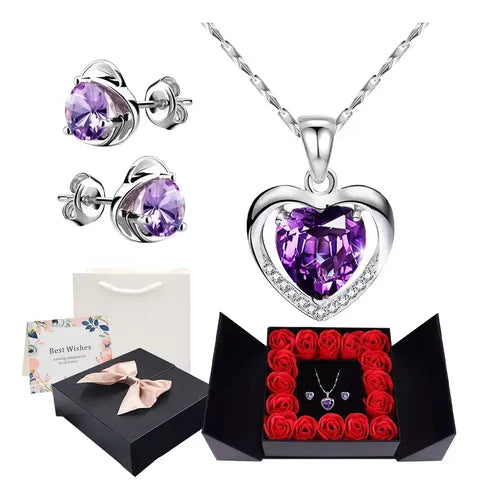 Collar con Dije de Corazón de Cristal Color Violeta | Grado B