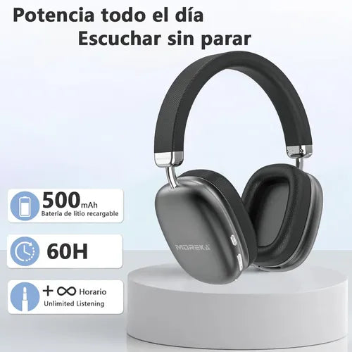 Auriculares Inalámbricos Bluetooth Moreka de Diadema con 60 Horas de Batería Color Negro | Grado B
