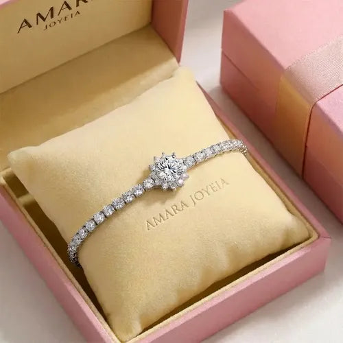 Pulsera con Piedra Moissanita Regalo de Aniversario Color Plateado | Grado B