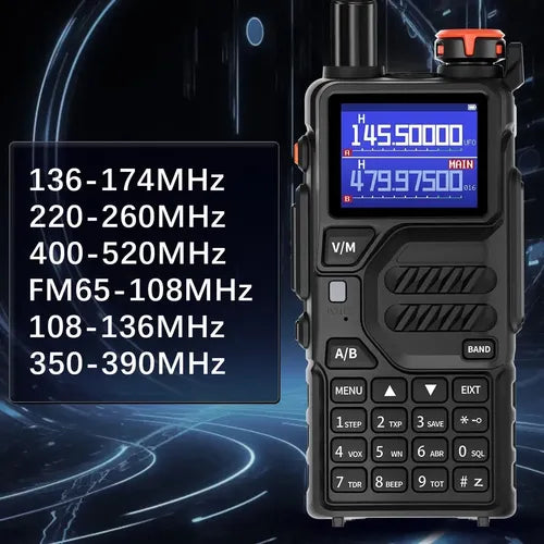 Walkie Talkie 10w Radio Largo Alcance Tri Banda Tipo C 999ch Negro 400-520mhz 136-174mhz 65-108mhz 220-260mhz 108-136mhz 350-390mhz GRADO B