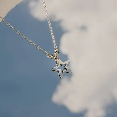 COLLAR DE MUJER CON DIJE DE ESTRELLA ACERO CHAPADO PLATA 925 PLATEADO