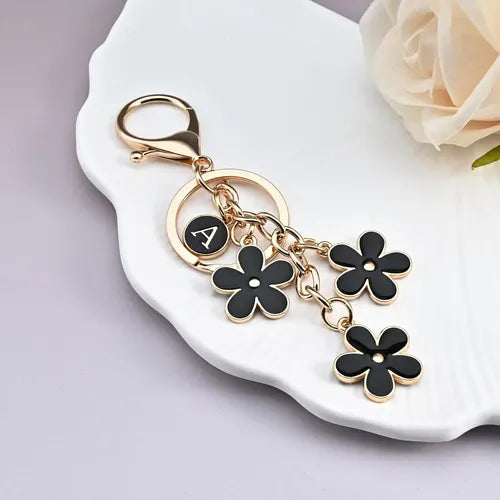 Llavero con Inicial y Dije de Flor para Bolso | Grado B