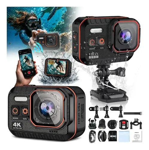 Cámara Deportiva Sumergible 4K WiFi HD con 2 Baterías | Grado B