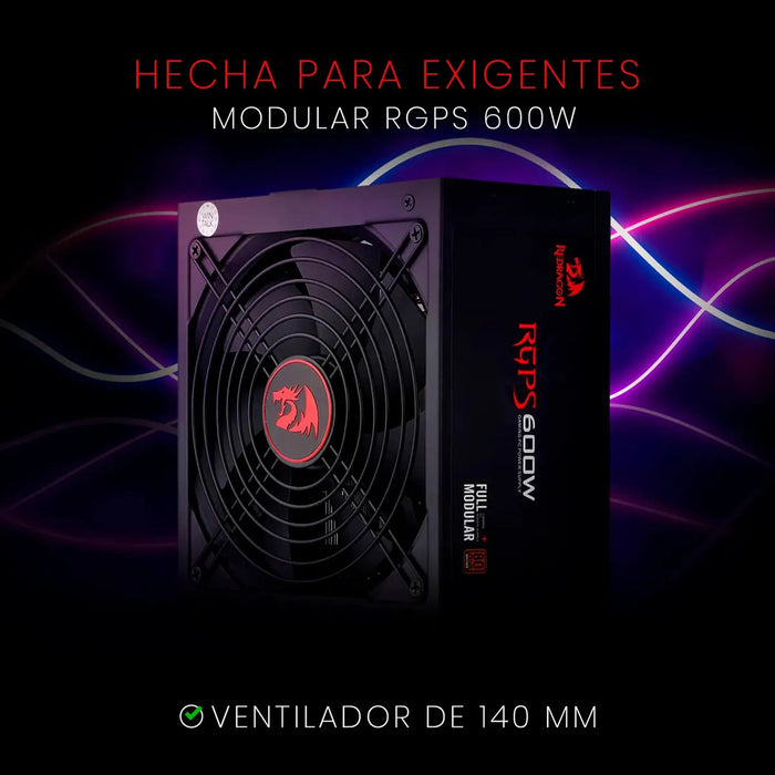 FUENTE DE PODER REDRAGON RPGS GC-PS003 600W MODULAR BRONCE COLOR BLACK NEGRO   |   GRADO B