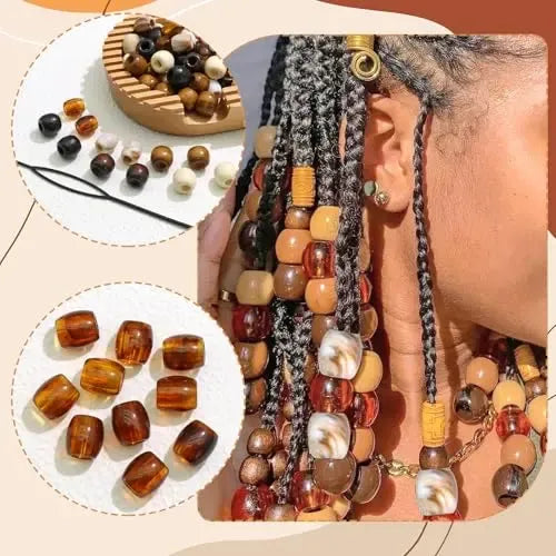 60 Cuentas de Madera para Trenzas de Cabello Multiestilo | Grado B