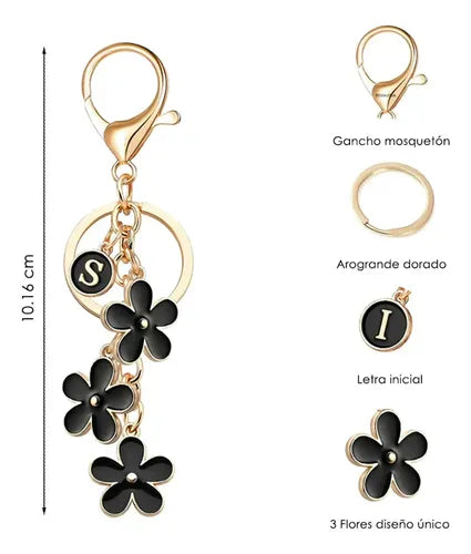 Llavero con Inicial y Dije de Flor para Bolso | Grado B