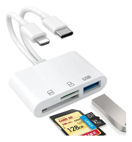 Adaptador Lector de Tarjetas SD 5 en 1 OTG USB Compatible con iPhone iPad y Xiaomi Color Blanco | Grado B