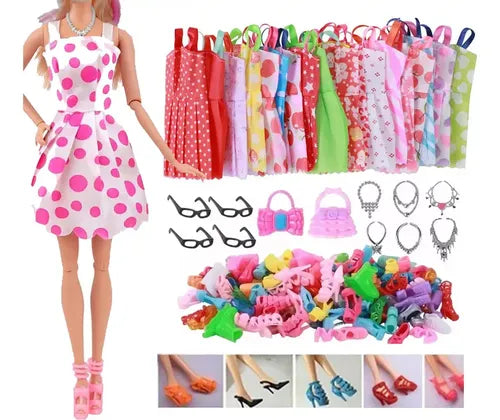Ropa para Muñecas Vestido+bolsos+lentes+collares+zapato 32P | Grado B