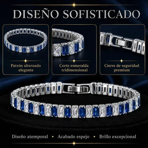 Pulsera con Cristales Azules Brillantes Color Plateado | Grado B