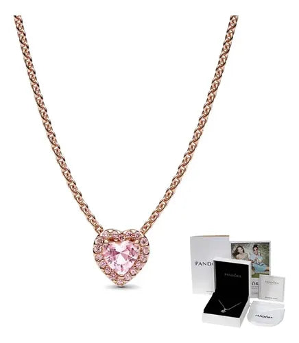 COLLAR CORAZÓN ROSA CON CIRCONITAS COLOR DORADO ROSA 1