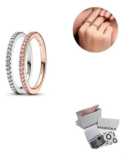 Anillo Apilable Bicolor con Circonita Color Dorado y Plateado
