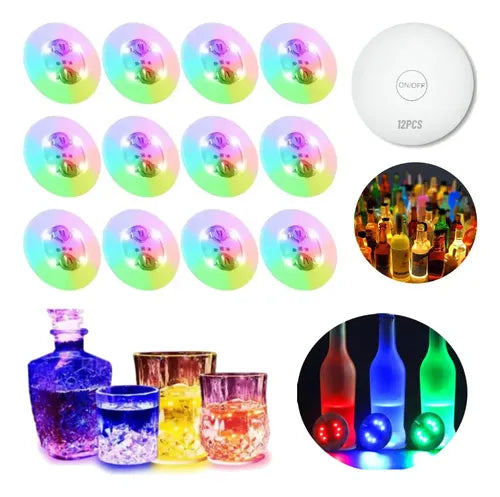 12 Pegatinas para Botellas Posavasos Luces Taza Tapete LED | Grado B
