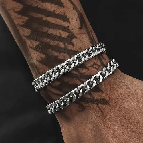 Pulsera de Cadena Cubana de Acero Color Plateado para Hombre y Mujer | Grado B