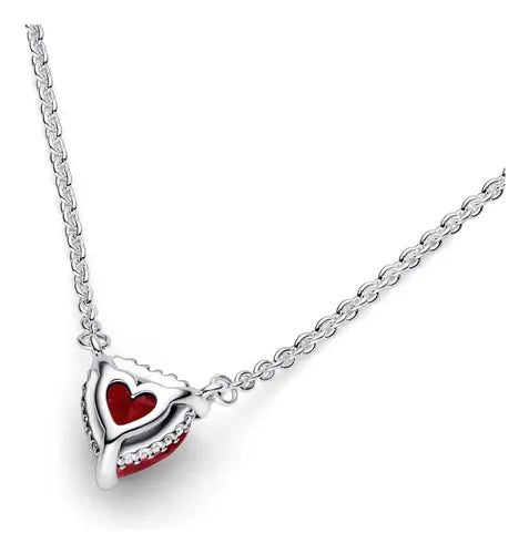 Collar con Colgante Halo de Corazón Reluciente Color Plateado | Grado B