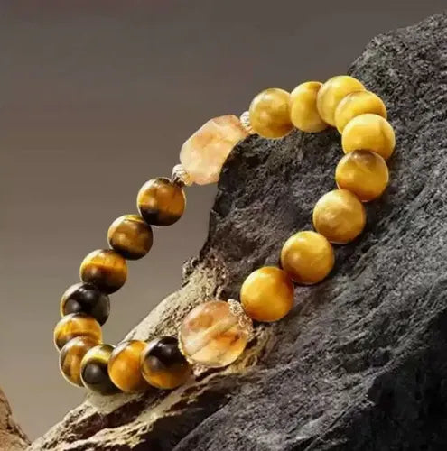 Pulsera Unisex Riqueza Abundacia Ojo de Tigre y Citrino 1 CM | Grado B