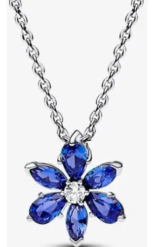 Collar Océano Azul Brillante Color Plateado | Grado B