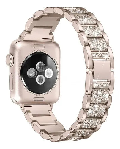 Correa de Metal con Cristales Compatible con Apple Watch 38/40/42/46/49 mm