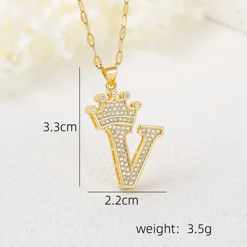Collar Letras Inicial Corona Acero Inoxidable con Zirconias | Grado B
