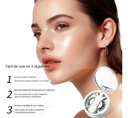 PESTAÑAS MAGNÉTICAS CON APLICADOR Y ESPEJO REUTILIZABLES BLANCO 2.6 CM 6 MM