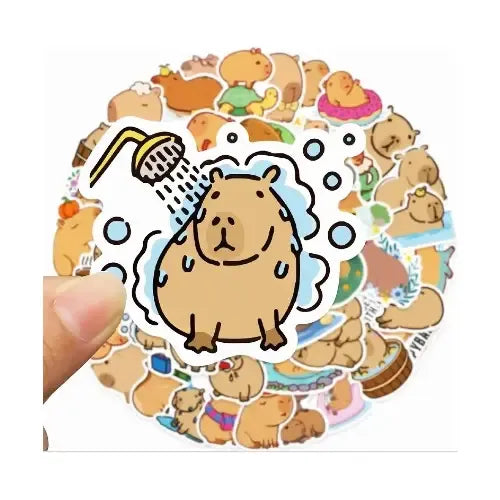 15 Pinzas para Cabello Kawaii de Capibara con 50 Stickers | Grado B