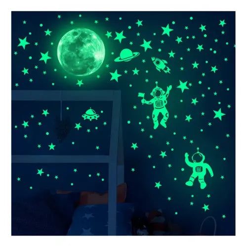Pegatinas Luminosas de Luna y Estrellas Vinilos Decorativos Verde | Grado B