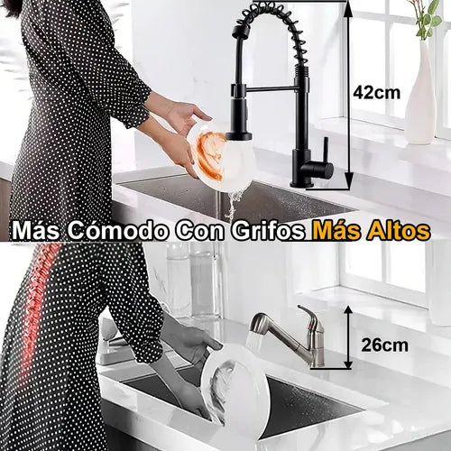 Grifo Monomando para Cocina Acero Inoxidable Negro Mate Yesop T-221 | Grado B