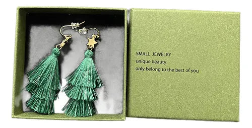 Aretes Largos con Borlas de Árbol de Navidad | Grado B