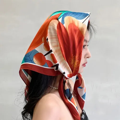 Bufanda Pañuelo Cuadrado de Seda para Mujer Color Naranja | Grado B