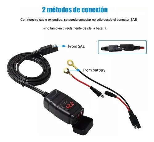 Dual Puertos USB 12V Cargador Batería Coche con Voltímetro | Grado B
