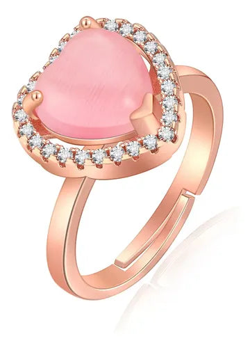 Anillo de Corazón con Corona y Piedras Rosas Color Dorado | Grado B