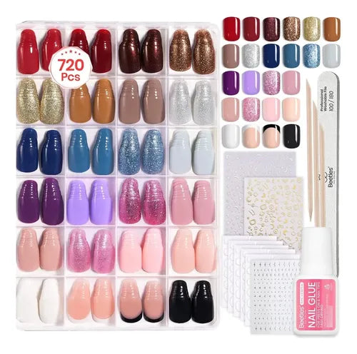 Kit Brioty de 100 Uñas Postizas Cuadradas Pink Dawn Plain Mixto | Grado B